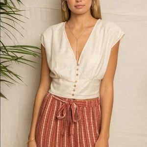 Hem and Thread- Cream Button Crop Top - medium